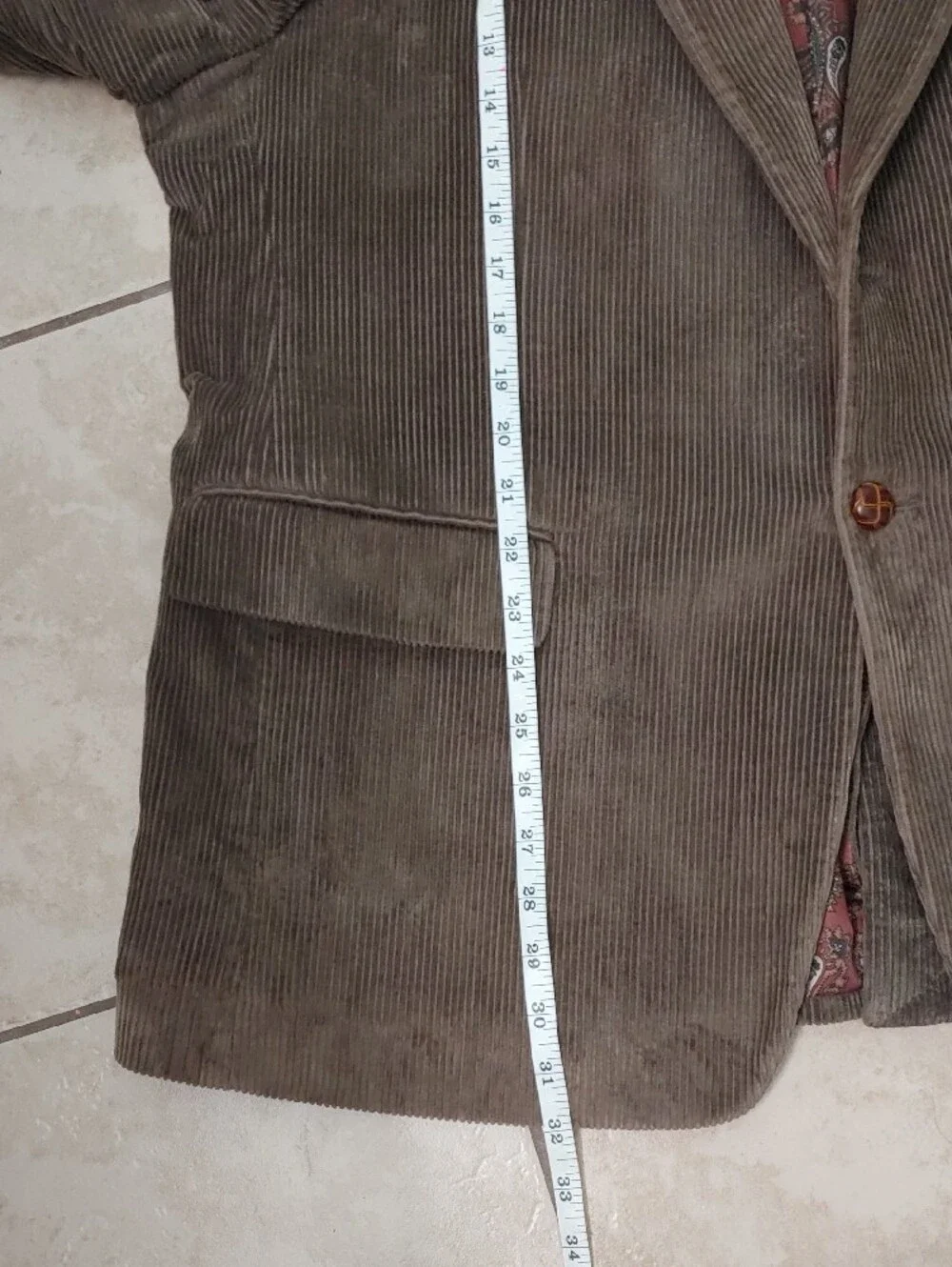 Vintage Ralph Lauren Corduroy Blazer Brown Paisley Lined Men's Size 44S